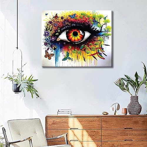 Pintura por números para adultos principiantes, pintura al óleo abstracta de ojos de acuarela por números kits sobre lienzo, ojo abstracto DIY pintura por números para niños de 8 a 12,16 x 20 pulgadas