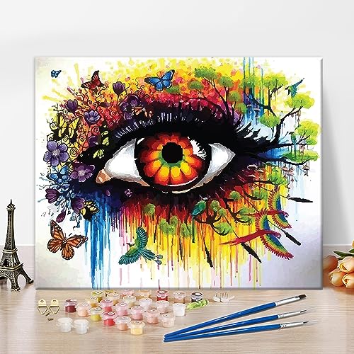 Pintura por números para adultos principiantes, pintura al óleo abstracta de ojos de acuarela por números kits sobre lienzo, ojo abstracto DIY pintura por números para niños de 8 a 12,16 x 20 pulgadas