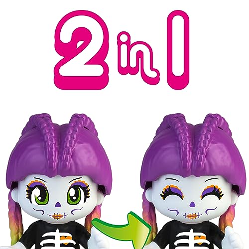 Pinypon - Terrific Friends, Pack de 4 Figuras vampiresa, Chica loba, Chica Esqueleto y Chico Fantasma, muñecos con Decoraciones y Accesorios Que Brillan en la Oscuridad, +4 años, Famosa (PNY47000)