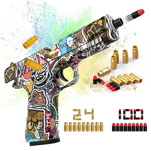 Pistola Juguete, Pintada Escopeta Pistola de Simulación con 100 Balas de Espuma Blaster y Silenciador Juego de Tiro Interior al Aire Libre Regalo Cumpleaños Comunion Navidad para Niño Niñas 8-16 Años