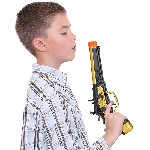 Pistola Pirata de Juguete para Niños - Pistola de Espuma con Dardos Pirata Pistolas con 20 Municion, Disfraz de Piratas Accesorio para Carnaval, Halloween, Fiesta Temática (Oro)