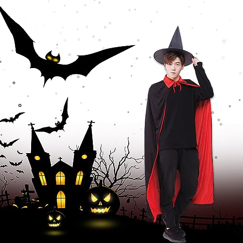 PIUMOJ Capa de Vampiro Niño, Capa de Vampiro de Halloween, Disfraz de Capa de Vampiro con Sombrero Mágico, Disfraz de Vampiro de Halloween Carnaval Cosplay, 90cm