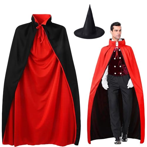 PIUMOJ Capa de Vampiro Niño, Capa de Vampiro de Halloween, Disfraz de Capa de Vampiro con Sombrero Mágico, Disfraz de Vampiro de Halloween Carnaval Cosplay, 90cm