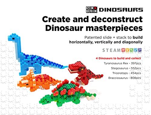 Pix Brix Pixel Art Puzzle Ladrillos – Serie Dinosaurio Brachiosaurus – Juego de construcción Patentado, Incluye 808 Piezas – Crear construcciones 3D sin Agua, Hierro o Pegamento