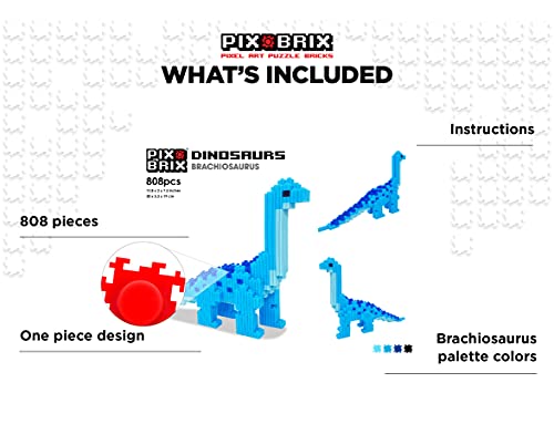 Pix Brix Pixel Art Puzzle Ladrillos – Serie Dinosaurio Brachiosaurus – Juego de construcción Patentado, Incluye 808 Piezas – Crear construcciones 3D sin Agua, Hierro o Pegamento