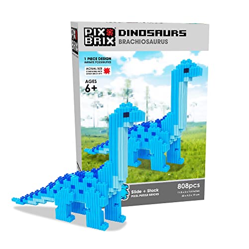 Pix Brix Pixel Art Puzzle Ladrillos – Serie Dinosaurio Brachiosaurus – Juego de construcción Patentado, Incluye 808 Piezas – Crear construcciones 3D sin Agua, Hierro o Pegamento