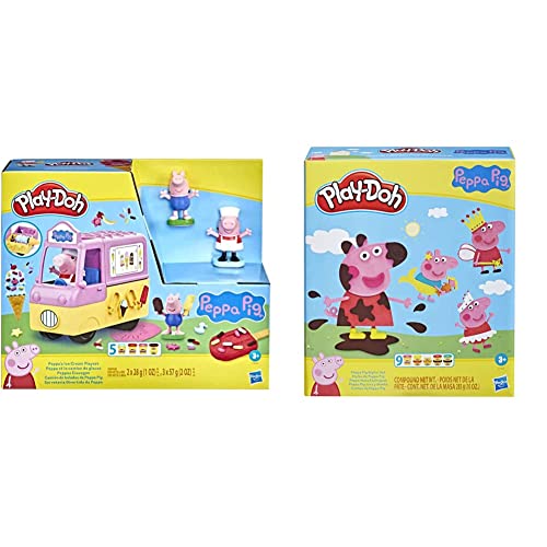 Play-Doh - Camión de Helados de Peppa Pig - Figuras de Peppa y George y 5 Botes (F3597) & Juego de diseño Peppa Pig 9 Botes de plastilina no tóxica, 11 Accesorios