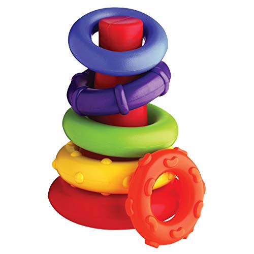 Playgro Ring Tower, Stacking Toy Pirámide Rock and Stack, Color Verde, Amarillo, Rojo, Lila, Naranja, 1 Unidad (Paquete de 1) (40082) & winfun - Mi Primer Mando con Sonidos de (44722)