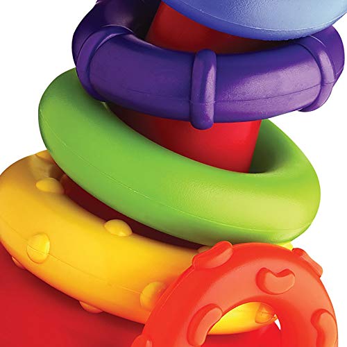 Playgro Ring Tower, Stacking Toy Pirámide Rock and Stack, Color Verde, Amarillo, Rojo, Lila, Naranja, 1 Unidad (Paquete de 1) (40082) & winfun - Mi Primer Mando con Sonidos de (44722)