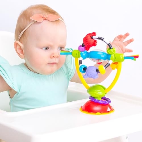 Playgro Sonajero Ventosa, Para Mesas y Tronas, Sin BPA, Desde los 6 Meses, High Chair Spinning Toy, Amarillo/Rojo, 40121