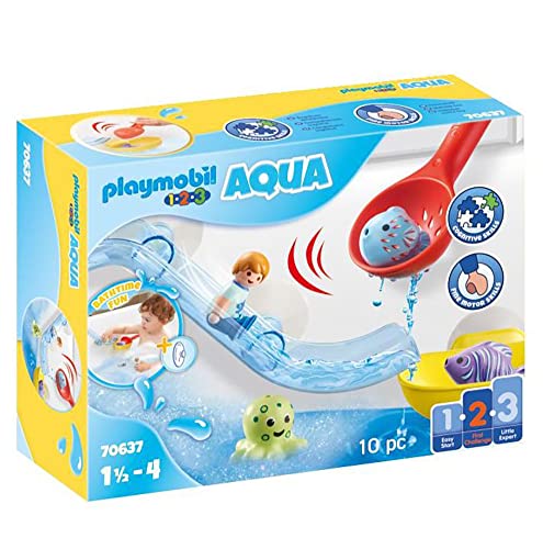 PLAYMOBIL 1.2.3 70399 Guardería Maletín,a Partir de 18 Meses & 1.2.3 Aqua 70637 Diversión en la Pesca con Animales del Mar, Juguete de baño para niños pequeños