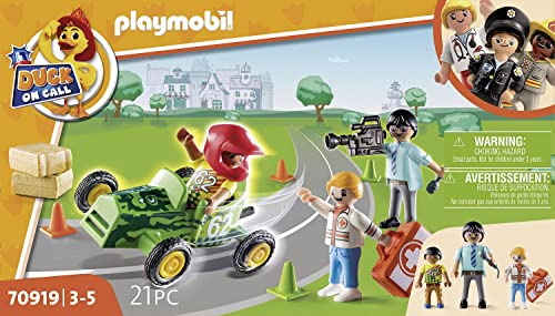 PLAYMOBIL Duck ON Call 70919 Acción Ambulancia, Ayuda al piloto de Carreras, Juguetes para niños a Partir de 3 años