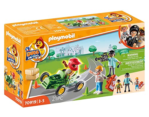 PLAYMOBIL Duck ON Call 70919 Acción Ambulancia, Ayuda al piloto de Carreras, Juguetes para niños a Partir de 3 años