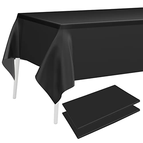 PLULON 2 Piezas Mantel Negro Cubierta de Mesa de Plástico 137 x 274 cm Cubierta de Mesa Rectángulo para Fiesta de Cumpleaños Decoraciones de Mesa para el Hogar