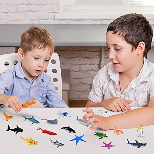 PLULON 32Pcs Figuras de Animales Marinos, Juguetes de Animales de Criaturas Marinas Figuras de Juego para niños Animales de plástico Adornos para Tartas para niños Suministros para Fiestas