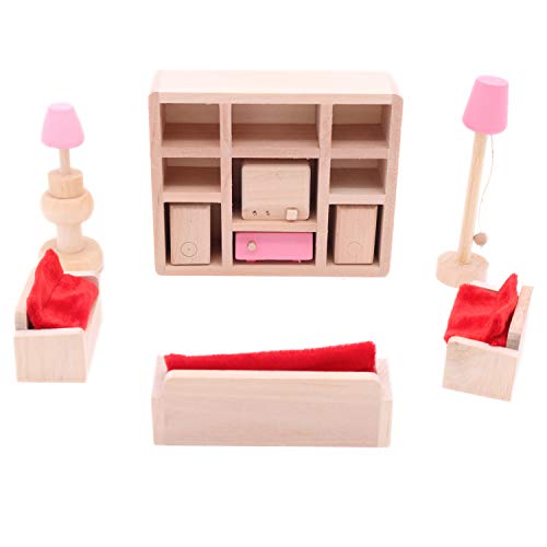 POFET Niños Sala de Estar de Madera Casa de muñecas Muebles en Miniatura Sofá Gabinete Juego de Juguetes Muñeca Familia Juegos de imaginación Accesorios