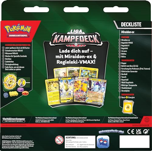 Pokemon - Juego de Cartas coleccionables: baraja de Batalla de la Liga Miraidon-ex (1 baraja instantáneamente jugable con 60 Cartas, Incluyendo Miraidon-ex y Regieleki-VMAX!)