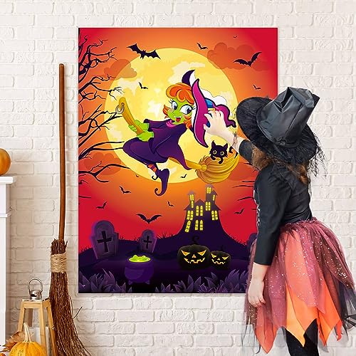 Ponle Sombrero a Bruja - Niños Halloween Fiesta Juegos con Venda en los Ojos Halloween Alfiler Juego Bruja Cartel 24 Piezas Bruja Sombrero Pegatinas Niña Halloween Fiesta Decoración Cumpleaños Decor