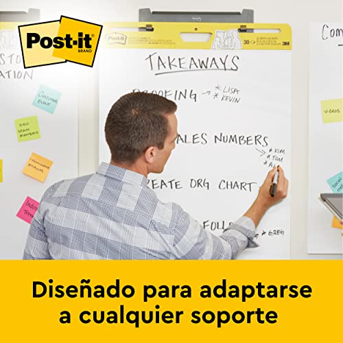 Post-It Notas para Reuniones Super Sticky, 6 Blocs de Notas, 30 Hojas por Bloc, 635x762 mm, Color Blanco, Para Compartir Ideas y Presentar Visualmente