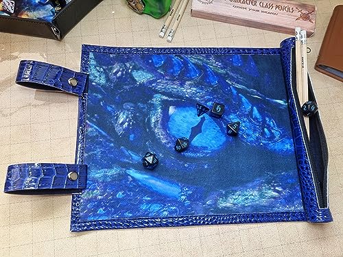 Power Beast Dungeon 2 en 1 Bolsa para Dados Dragon + Tablero y Bandeja rol Enrollable + Juego de 7 Dados rol, D&D, Juegos de Mesa, Dungeons and Dragons, Dragones y Mazmorras, DND, RPG. (DRAGONHIELO)