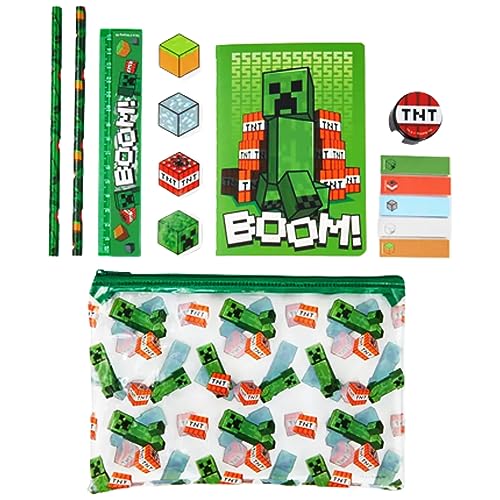 Primark Limited Estuche Escolar de Minecraft - Pack Libreta, Regla, Gomas, Sacapuntas, Lapices y Pegatinas