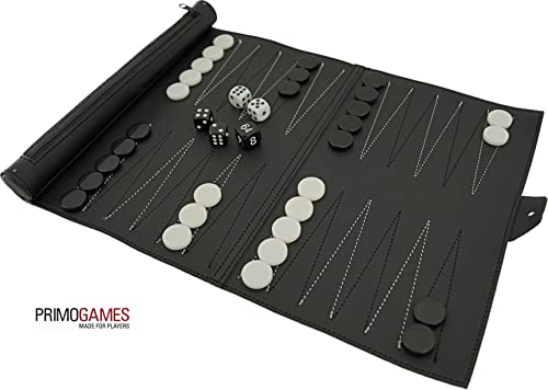 PrimoGames Juego de viaje Backgammon Traveller de viaje – Juego clásico como juego de mesa – Práctico y compacto también como regalo – Juego de dados Tavla para rodar