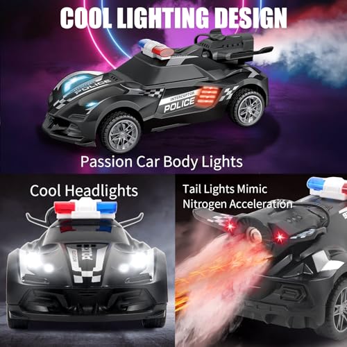 Pup Go Coche acrobático de Control Remoto para niños a Partir de 3 años con Luces LED y Spray. Coche de policía High Speed für 3 4 5 6 7 Años Niñas Niños (Negro)