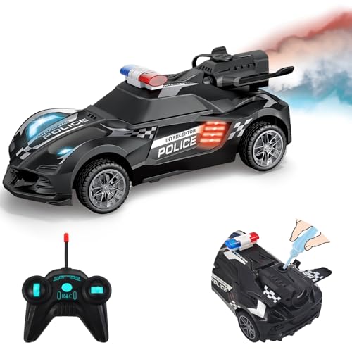 Pup Go Coche acrobático de Control Remoto para niños a Partir de 3 años con Luces LED y Spray. Coche de policía High Speed für 3 4 5 6 7 Años Niñas Niños (Negro)