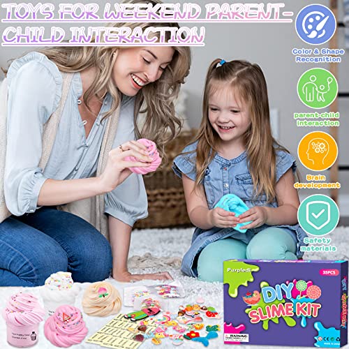 Purpledi 35 Kits de Fluffy Butter Slime, Slime para niñas y niños, Incluye Abalorios de Limo de Helados de Frutas, etc, súper elástico y Antiadherente, Juguete para aliviar el estrés