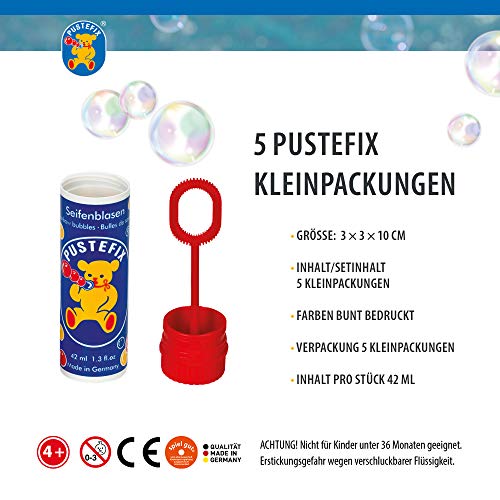 PUSTEFIX Juego de 5 pompas de jabón clásicas de 42 ml, multicolor Rainbow Bubbles fabricadas en Alemania, para bodas, cumpleaños infantiles, oficina de registro, despedida de soltera, 5 paquetes de 42