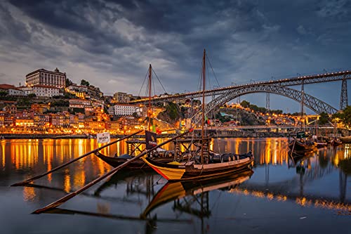 Puzzle 1000 Piezas Educa Vista Nocturna del Río En La Ciudad De Oporto, Portugal 75 * 50Cm