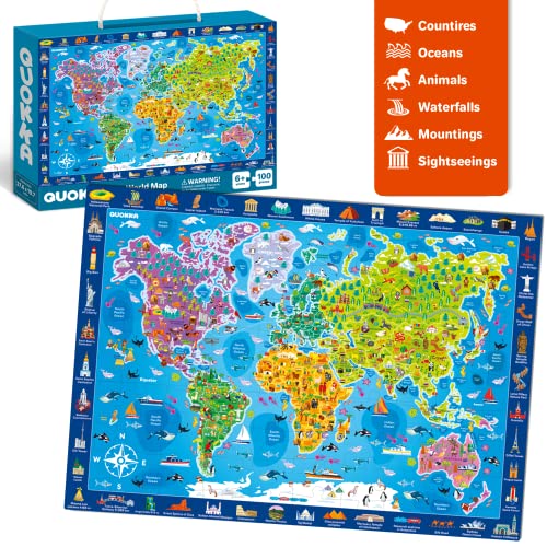 Puzzle Infantiles 3 4 5 Años – 3 Rompecabezas Grandes de 100 Piezas de Quokka – Espacial Mapas del Mundo y Europa – Juguetes de Regalo para Niños y Niñas de 6 8 10 Años