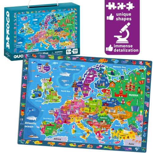 Puzzle Infantiles 3 4 5 Años – 3 Rompecabezas Grandes de 100 Piezas de Quokka – Espacial Mapas del Mundo y Europa – Juguetes de Regalo para Niños y Niñas de 6 8 10 Años