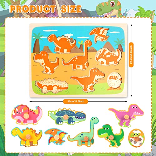 Puzzles de Madera Juegos Educativos Rompecabezas Madera Aprendizaje Temprano Juego Educativo Juguetes Educativos Montessori Juego de Regalo para Niños Niñas 2 3 4 Años (Dinosaur)