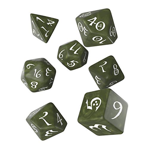 Q WORKSHOP Classic Olive & White RPG Ornamented Dice Set 7 polyhedral Pieces