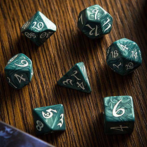 Q WORKSHOP Classic Stormy & White RPG Ornamented Dice Set 7 polyhedral Pieces