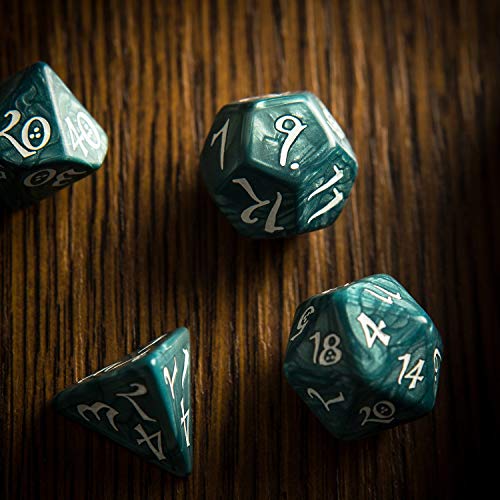 Q WORKSHOP Classic Stormy & White RPG Ornamented Dice Set 7 polyhedral Pieces