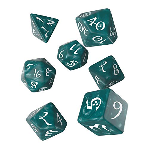 Q WORKSHOP Classic Stormy & White RPG Ornamented Dice Set 7 polyhedral Pieces