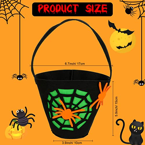 Qpout 2 piezas Cubo de truco o trato de Halloween para niños, cubo de fieltro para dulces de Halloween para niños y niñas, bolsas para trucos o dulces con asa (tela de araña, fantasma)