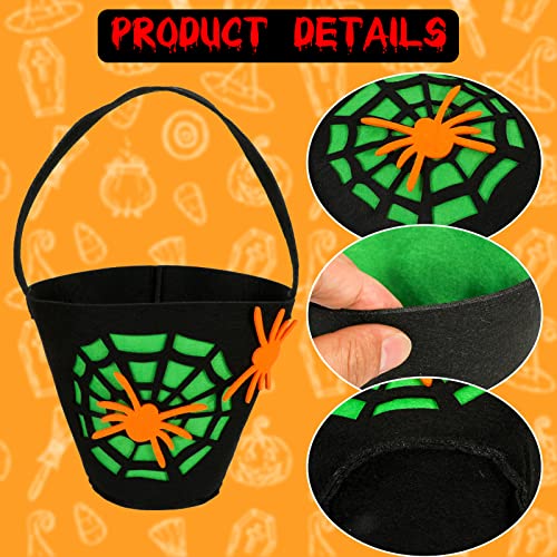 Qpout 2 piezas Cubo de truco o trato de Halloween para niños, cubo de fieltro para dulces de Halloween para niños y niñas, bolsas para trucos o dulces con asa (tela de araña, fantasma)