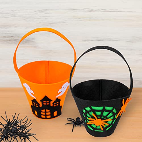 Qpout 2 piezas Cubo de truco o trato de Halloween para niños, cubo de fieltro para dulces de Halloween para niños y niñas, bolsas para trucos o dulces con asa (tela de araña, fantasma)