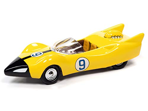 Racer X Shooting Star #9 amarillo con exhibición de lata coleccionable Speed Racer 1/64 modelo fundido a troquel por Johnny Lightning JLDR015-JLSP121