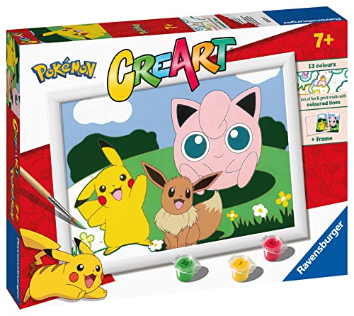 Ravensburger - CreArt Serie D: Pokèmon Classics, Kit para Pintar por Números, Contiene una Tabla Preimpresa, un Pincel, Colores y Accesorios, Juego Creativo para Niños y Niñas 7+ Años