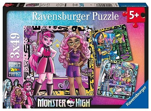 Ravensburger - Puzzle Monster High, Colección 3 x 49, 3 Puzzle de 49 Piezas, Puzzle para Niños, Edad Recomendada 5+ Años