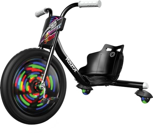 Razor RipRider 360 Lightshow - Triciclo para Niños 5+ con 360° Drift Steering, Luces Multicolores Activadas por Movimiento, Triciclo Drift de 3 Ruedas con Ruedas Traseras - Negro