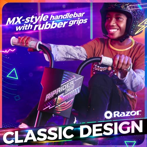 Razor RipRider 360 Lightshow - Triciclo para Niños 5+ con 360° Drift Steering, Luces Multicolores Activadas por Movimiento, Triciclo Drift de 3 Ruedas con Ruedas Traseras - Negro