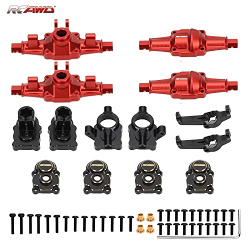RCWAD Full Brass Front Rear FMS Fcx24 Portal Housing, Axle Housing, C Hub Carrier for FMS Fcx24 1/24 Crawlers Upgrades Parts (Rojo + Negro)