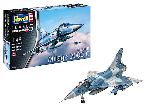 Revell Dassault Mirage 2000C I Kit de construcción de avión de nivel 5 detallado I 150 piezas I escala 1:48 I para niños y adultos a partir de 13 años, mediano