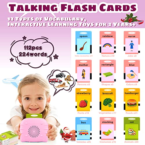 Richgv Juguetes Educativos 2 3 4 5 6 Años, Electrónico Tarjetas Flashcards para Niños Aprender 224 Vocabulario inglés 12 Categorias de Tarjetas Educativas, Juguetes Regalos para Niñas 2 Años