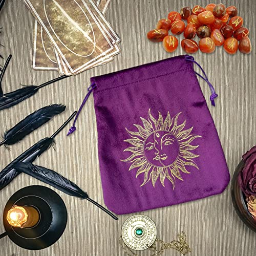 Richolyn - Bolsa con terciopelo para regalo tarot luna y estrellas lujo terciopelo suave y tarot bolsas con cordón, bolsa almacenamiento regalo tarot impresión